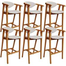 Kit 06 Banquetas Alta Para Cozinha Bancada Bar Sala de Jantar Fixa Cecília L02 Bouclê Cru - Lyam