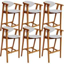 Kit 06 Banquetas Alta Para Cozinha Bancada Bar Sala de Jantar Fixa Cecília L02 Linho Cinza - Lyam