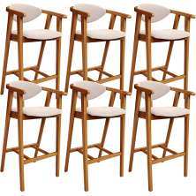 Kit 06 Banquetas Alta Para Cozinha Bancada Bar Sala de Jantar Fixa Cecília L02 Suede Bege - Lyam