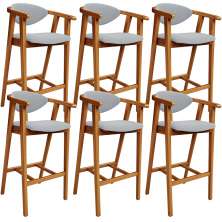 Kit 06 Banquetas Alta Para Cozinha Bancada Bar Sala de Jantar Fixa Cecília L02 Suede Cinza - Lyam