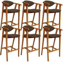 Kit 06 Banquetas Alta Para Cozinha Bancada Bar Sala de Jantar Fixa Cecília L02 Suede Marrom - Lyam