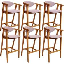 Kit 06 Banquetas Alta Para Cozinha Bancada Bar Sala de Jantar Fixa Cecília L02 Suede Rosê - Lyam