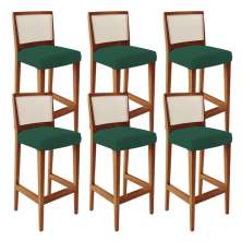 Kit 06 Banquetas Alta Para Cozinha Encosto em Tela Branco Zion L02 Suede Verde Musgo - Lyam Decor