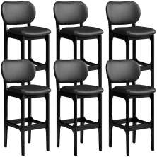 Kit 06 Banquetas Alta Para Cozinha Madeira Fixa Betta L02 Preto Couríssimo Preto - Lyam Decor