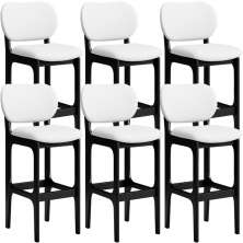 Kit 06 Banquetas Alta Para Cozinha Madeira Fixa Betta L02 Preto Facto Branco - Lyam Decor