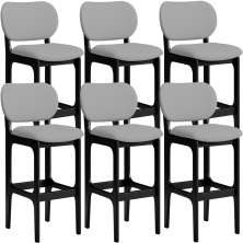 Kit 06 Banquetas Alta Para Cozinha Madeira Fixa Betta L02 Preto Facto Cinza - Lyam Decor