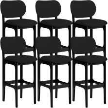 Kit 06 Banquetas Alta Para Cozinha Madeira Fixa Betta L02 Preto Facto Preto - Lyam Decor