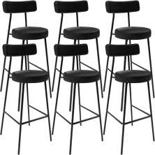 Kit 06 Banquetas Altas Bar Sala De Jantar Estrutura Em Aço Milão F01 Couríssimo Preto - Lyam Decor