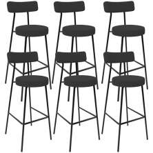 Kit 06 Banquetas Altas Cozinha Bar Sala De Jantar Em Aço Milão L02 Suede Preto - Lyam Decor