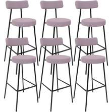 Kit 06 Banquetas Altas Cozinha Bar Sala De Jantar Em Aço Milão L02 Suede Rosê - Lyam Decor