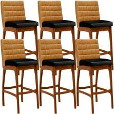 Kit 06 Banquetas Altas Cozinha Sala Jantar Fixa Mila L02 Couríssimo Whisky Couríssimo Preto - Lyam Decor