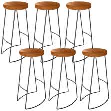Kit 06 Banquetas Altas Industrial Para Cozinha Sala de Jantar Maia D01 Peroba Rosa - Lyam Decor
