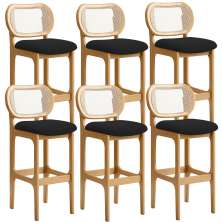 Kit 06 Banquetas Altas Para Cozinha Bancada Sala Tela Betta Fixa L02 Bouclê Preto - Lyam