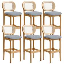 Kit 06 Banquetas Altas Para Cozinha Bancada Sala Tela Betta Fixa L02 Suede Cinza - Lyam