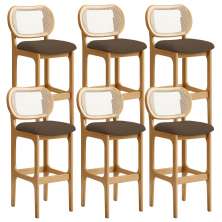 Kit 06 Banquetas Altas Para Cozinha Bancada Sala Tela Betta Fixa L02 Suede Marrom - Lyam
