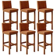 Kit 06 Banquetas Altas Para Cozinha Sala De Jantar Fixa Alya L02 Couríssimo Camel - Lyam Decor