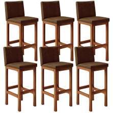 Kit 06 Banquetas Altas Para Cozinha Sala De Jantar Fixa Alya L02 Couríssimo Marrom - Lyam Decor