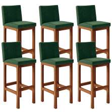 Kit 06 Banquetas Altas Para Cozinha Sala De Jantar Fixa Alya L02 Facto Verde Musgo - Lyam Decor
