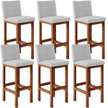 Kit 06 Banquetas Altas Para Cozinha Sala De Jantar Fixa Alya L02 Linho Cinza - Lyam Decor