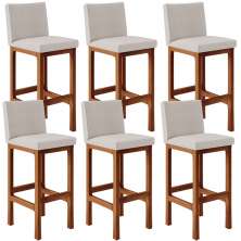 Kit 06 Banquetas Altas Para Cozinha Sala De Jantar Fixa Alya L02 Linho Cru - Lyam Decor