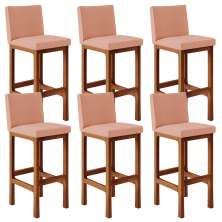 Kit 06 Banquetas Altas Para Cozinha Sala De Jantar Fixa Alya L02 Linho Rosê - Lyam Decor
