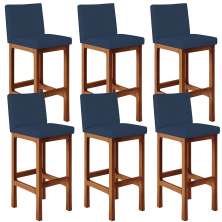Kit 06 Banquetas Altas Para Cozinha Sala De Jantar Fixa Alya L02 Suede Azul Marinho - Lyam Decor