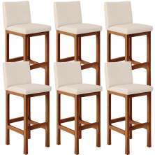 Kit 06 Banquetas Altas Para Cozinha Sala De Jantar Fixa Alya L02 Suede Bege - Lyam Decor