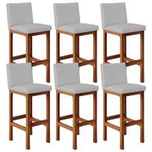 Kit 06 Banquetas Altas Para Cozinha Sala De Jantar Fixa Alya L02 Suede Cinza - Lyam Decor