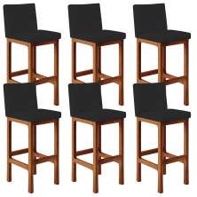 Kit 06 Banquetas Altas Para Cozinha Sala De Jantar Fixa Alya L02 Suede Preto - Lyam Decor