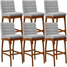 Kit 06 Banquetas Altas Para Cozinha Sala De Jantar Fixa Mila L02 Bouclê Cinza - Lyam Decor