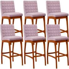 Kit 06 Banquetas Altas Para Cozinha Sala De Jantar Fixa Mila L02 Bouclê Rosê - Lyam Decor