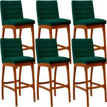 Kit 06 Banquetas Altas Para Cozinha Sala De Jantar Fixa Mila L02 Bouclê Verde - Lyam Decor