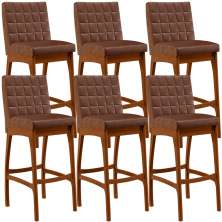 Kit 06 Banquetas Altas Para Cozinha Sala De Jantar Fixa Mila L02 Couríssimo Marrom - Lyam Decor