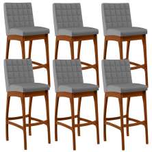 Kit 06 Banquetas Altas Para Cozinha Sala De Jantar Fixa Mila L02 Facto Cinza Fosco - Lyam Decor