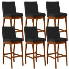 Kit 06 Banquetas Altas Para Cozinha Sala De Jantar Fixa Mila L02 Facto Preto Fosco - Lyam Decor