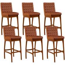 Kit 06 Banquetas Altas Para Cozinha Sala de Jantar Fixa Mila B04 Couríssimo Camel - Lyam Decor