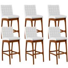 Kit 06 Banquetas Altas Para Cozinha Sala de Jantar Fixa Mila B04 Facto Branco Fosco - Lyam Decor
