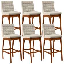 Kit 06 Banquetas Altas Para Cozinha Sala de Jantar Fixa Mila B04 Linho Cru - Lyam Decor