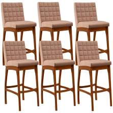 Kit 06 Banquetas Altas Para Cozinha Sala de Jantar Fixa Mila B04 Linho Rosê - Lyam Decor