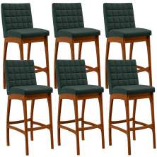 Kit 06 Banquetas Altas Para Cozinha Sala de Jantar Fixa Mila B04 Linho Verde Musgo - Lyam Decor