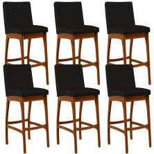Kit 06 Banquetas Altas Para Cozinha Sala de Jantar Fixa Mila B04 Suede Preto - Lyam Decor