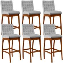 Kit 06 Banquetas Altas Para Cozinha Sala de Jantar Fixa Mila L02 Facto Cinza Metalizado - Lyam Decor