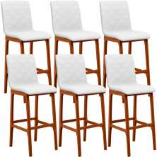 Kit 06 Banquetas Altas Para Cozinha Sala de Jantar Fixa Zoe B04 Facto Branco - Lyam Decor