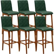 Kit 06 Banquetas Altas Para Cozinha Sala de Jantar Fixa Zoe B04 Facto Verde Musgo - Lyam Decor