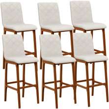 Kit 06 Banquetas Altas Para Cozinha Sala de Jantar Fixa Zoe B04 Linho Champagne - Lyam Decor