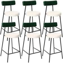 Kit 06 Banquetas Baixa Bar Cozinha E Sala De Jantar Milão L02 Facto Verde Linho Cru - Lyam Decor