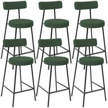 Kit 06 Banquetas Baixa Bar Cozinha Sala De Jantar Milão L02 Suede Verde Musgo - Lyam Decor