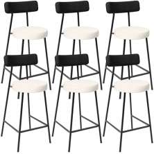 Kit 06 Banquetas Baixa Cozinha Sala Jantar Bancada Milão L02 Couríssimo Preto Linho Cru - Lyam Decor