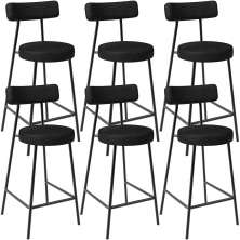 Kit 06 Banquetas Baixa Para Cozinha Sala De Jantar Bancada Milão L02 Couríssimo Preto - Lyam Decor
