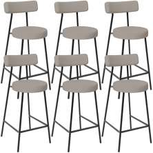 Kit 06 Banquetas Baixa Para Cozinha Sala De Jantar Bancada Milão L02 Linho Bege - Lyam Decor